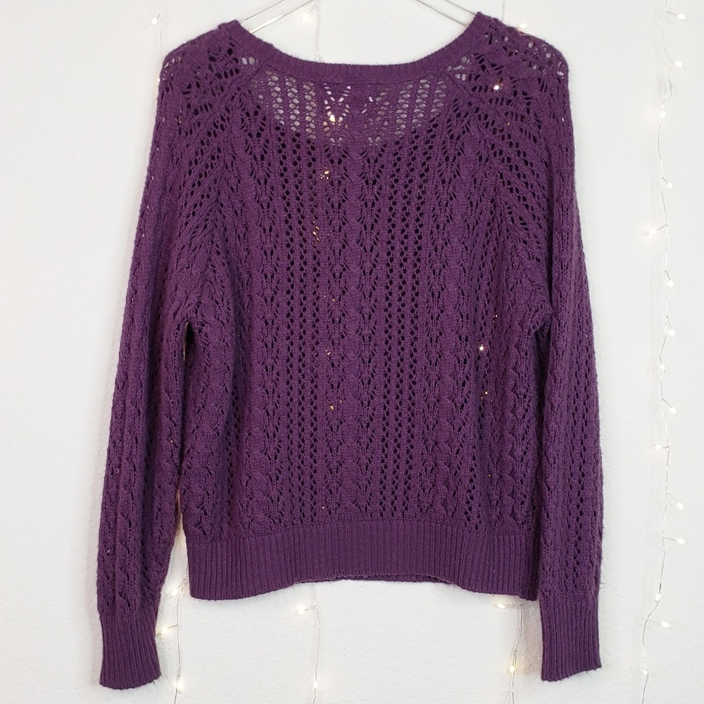 Anthropologie | Purple Woven Cable Knit Sweater - Picture 4 of 5